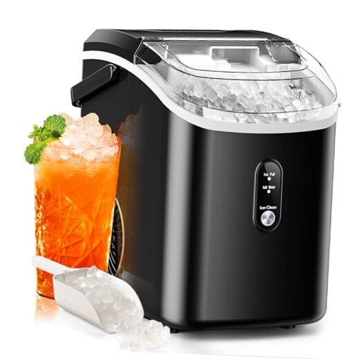 Nugget Ice Makers Countertop with Soft Chewable Pellet Ice, 35.5Lbs/24Hrs Black