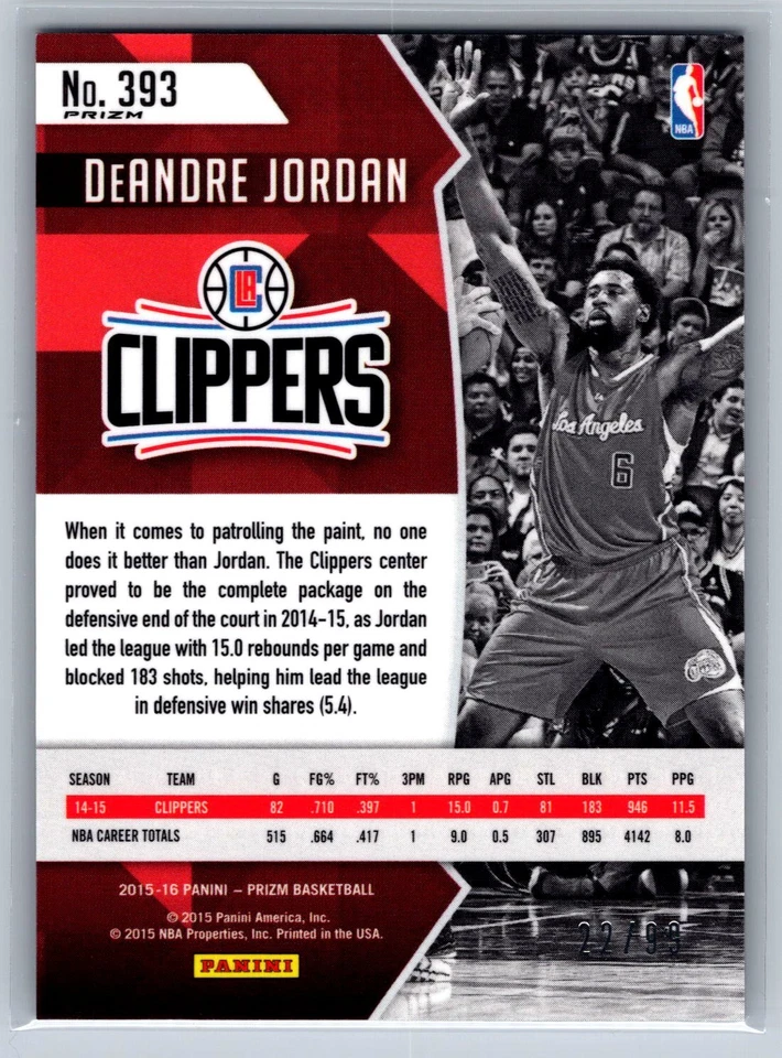 2015-16 Panini Prizm #393 DeAndre Jordan Purple Prizms All Defensive Team #/99 - Image 2 of 2
