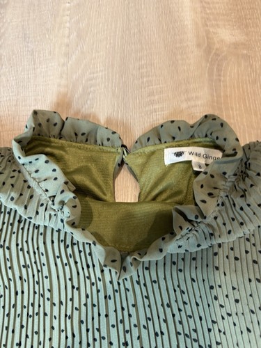 Wild Ginger Sz 8 Midi Dress Green Black Polka Dot Micro Pleat Lined Summer Wear - Picture 10 of 21