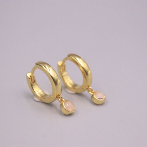 Solid 925 Sterling Silver Hoop Women Gift Lucky Pink Crystal Dangle Earrings - Afbeelding 1 van 4