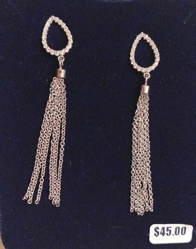 Montana Silversmiths teardrop dangle fringe earrings silver w/CZ