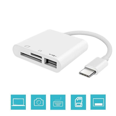 USB C SD Card Reader, 3 in 1 USB Type C to USB Camera Memory Card Adapter Hub