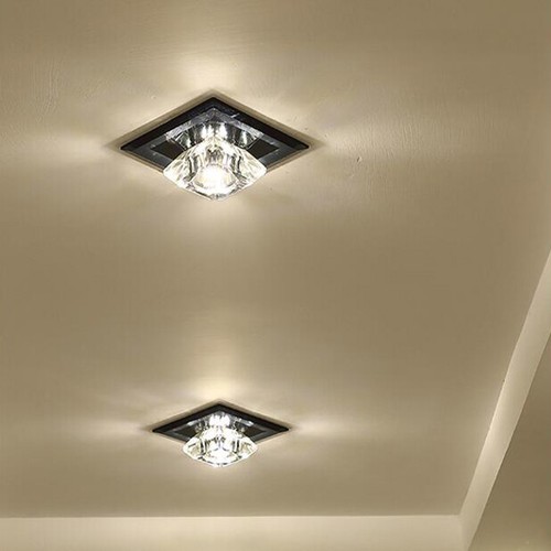 LED Ceiling Light Fixture Crystal Lamp Flush Surface Mount Square Hallway Porch - Picture 5 of 14