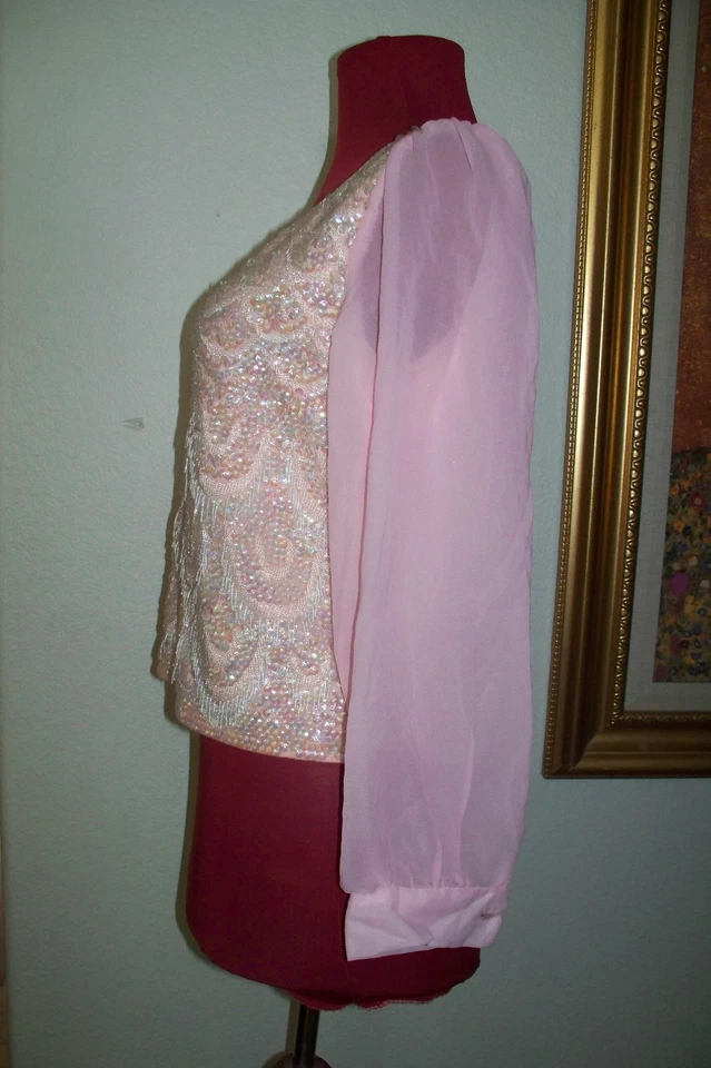 Blusa Top De Colección Años 50 Forecast AB Lentejuelas y Cuentas Rosa Movible Fiesta Talla 12 Foto 4 de 4