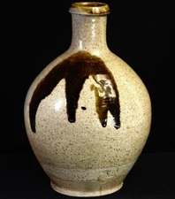 Antique Japanese Meiji Era Setoyaki Seto Ware Bidoro Glaze Flower Vessel H13"