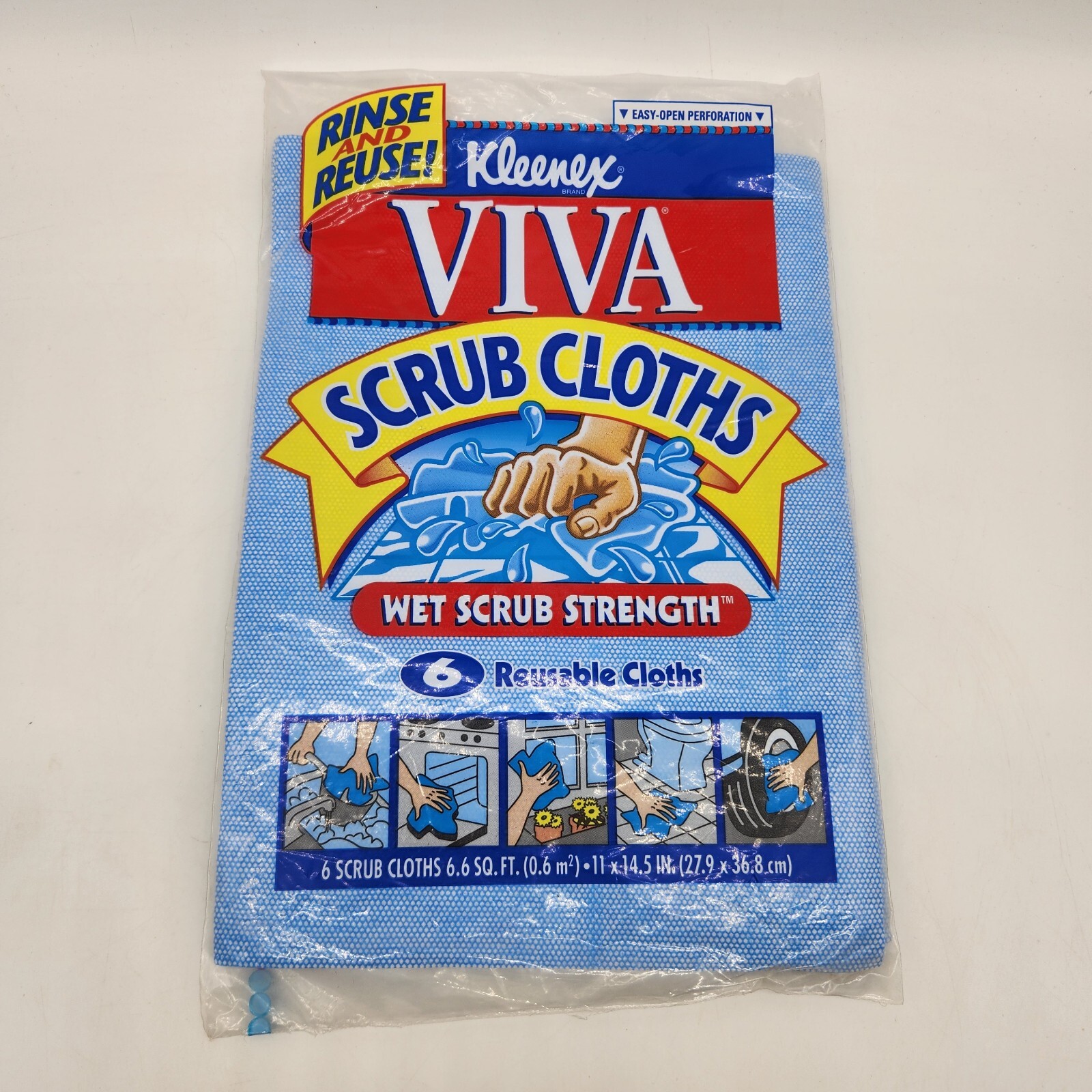 Kleenex VIVA 6-Packs Scrub Cloths Reusable 11x14.5 1996 Vintage Sealed