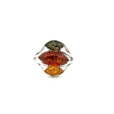 Sterling Silver Multicolor Baltic Amber Ring  Size 6 