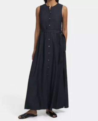 NWOT THEORY Shirt Maxi Dress Florian Twill Button Down Sleeveless - Sz 0 -  Black | eBay