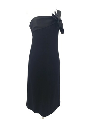 black dress with bow on shoulder