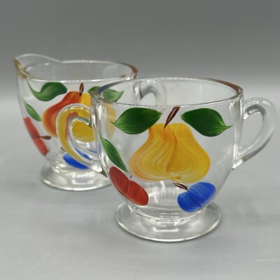 Bartlett Collins Creamer & Sugar Hand Painted Orchard Pear Pattern Vintage 50's