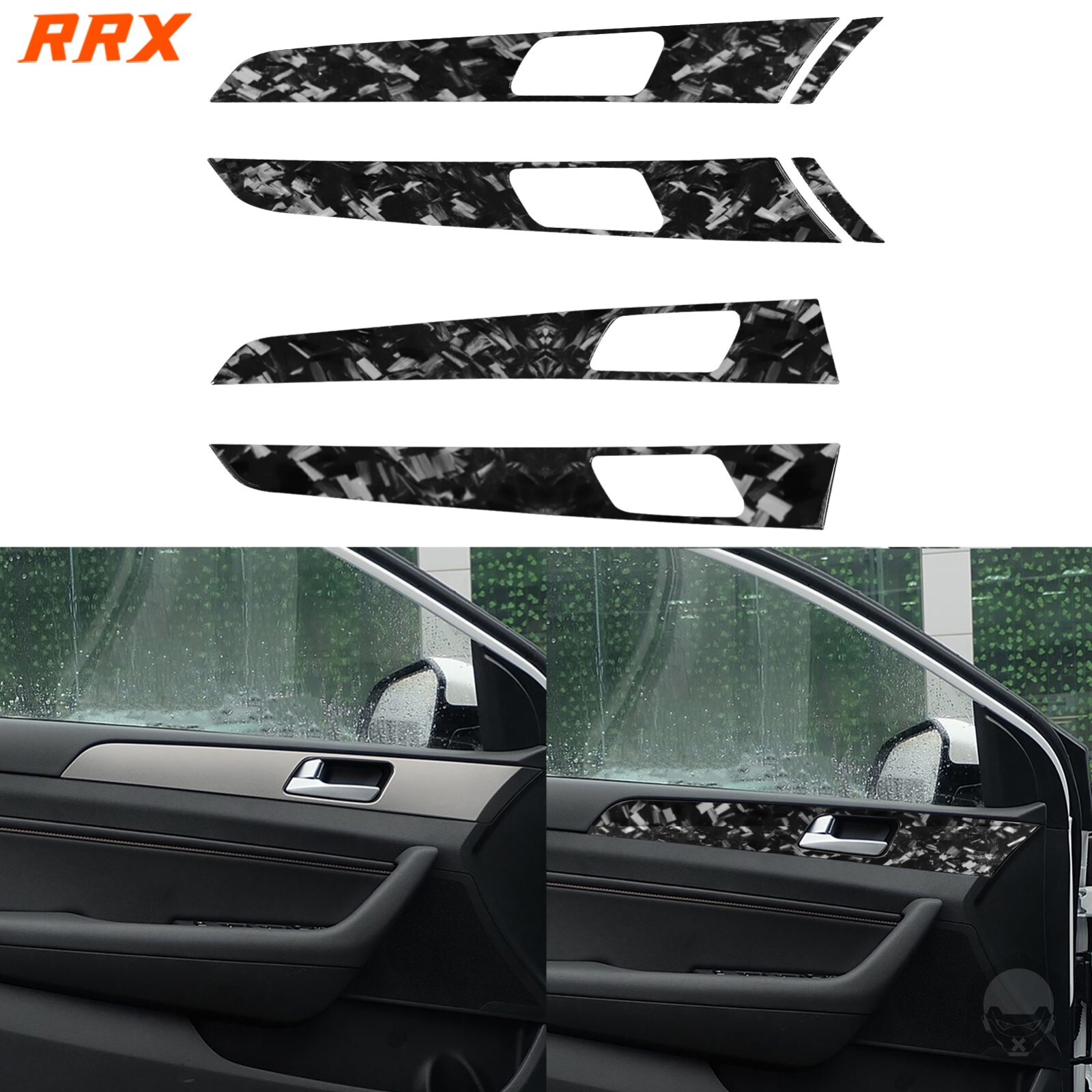 6Pcs Forged Carbon Fiber Interior Door Panel Cover For Hyundai Sonata 9th 15-17