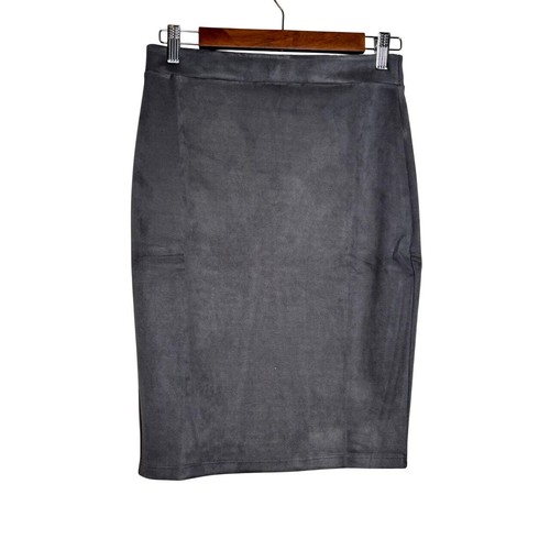 Susana Monaco Slim Faux Suede Midi Skirt In Silver NWT Size XS - Picture 3 of 9