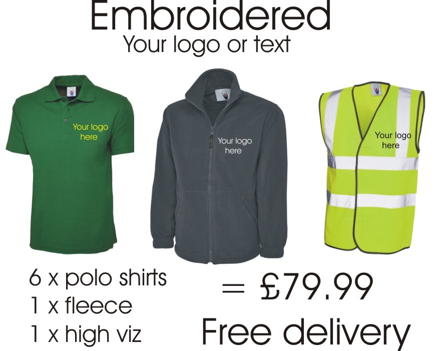 16 x Embroidered Polo Shirts Personalise Workwear hi viz Package £149.99 16 x Embroidered Polo Shirts Personalise Workwear hi viz Package £149.99