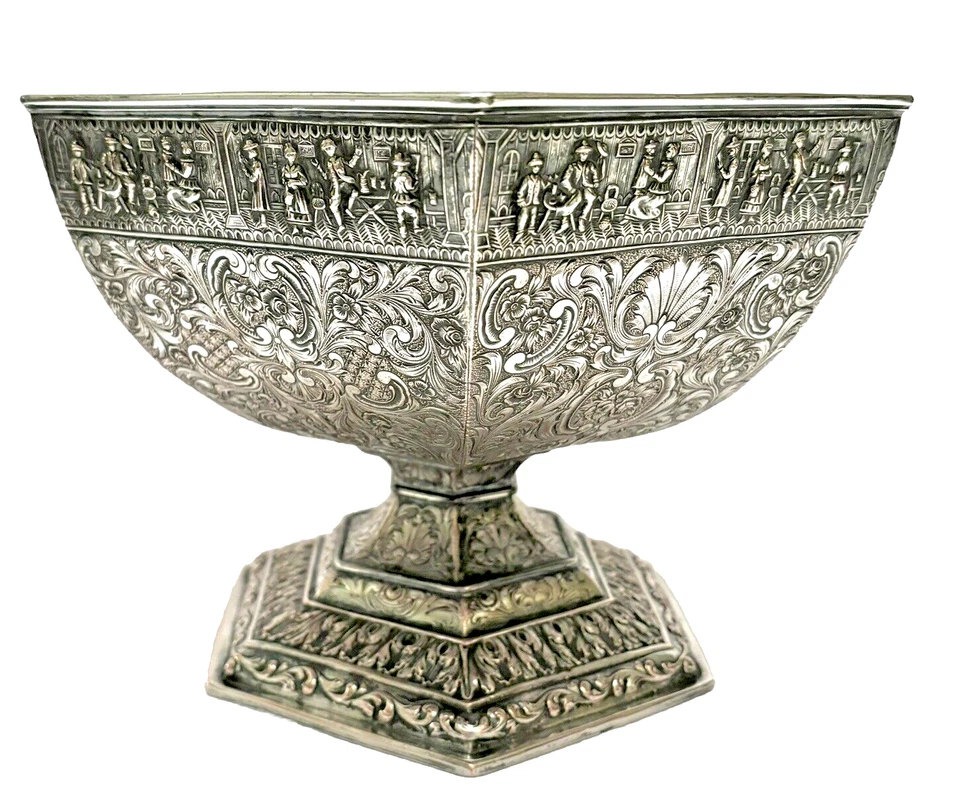 Antiguo E G Webster & Son Plateado Renacimiento Holandés Repousse Centro de Mesa Cuenco Foto 4 de 4