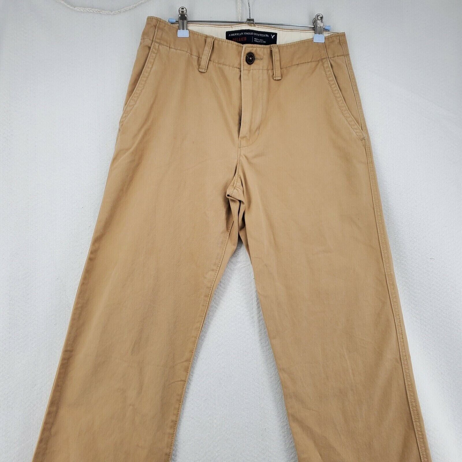 American Eagle Pants Mens Canvas Chinos Relaxed fit Flat Front Brown 29 ...