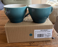 Le Creuset Stoneware  Set of 2 Giant Cappuccino Bistro Mug 14 oz  Riviera NEW