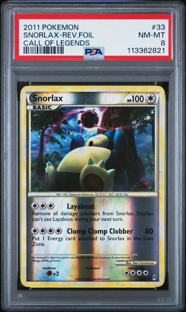 2011 POKEMON CALL OF LEGENDS SNORLAX #33 REVERSE PSA 8 NM #113362821