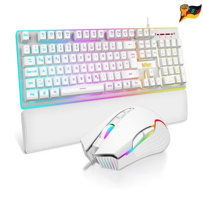RedThunder K10 Gaming Tastatur Maus Set QWERTZ DE Metallplatte RGB Bele