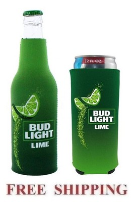 BUD LIGHT LIME 1 BEER BOTTLE KOOZIE + 1 CAN HUGGIE SLIM COOZIE 12oz COOLER NEW