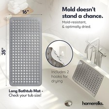 homerellaBathtubMatNonSlip35x16Incl.HooksForDrying,ExtraLong,BPAFree,AntiM