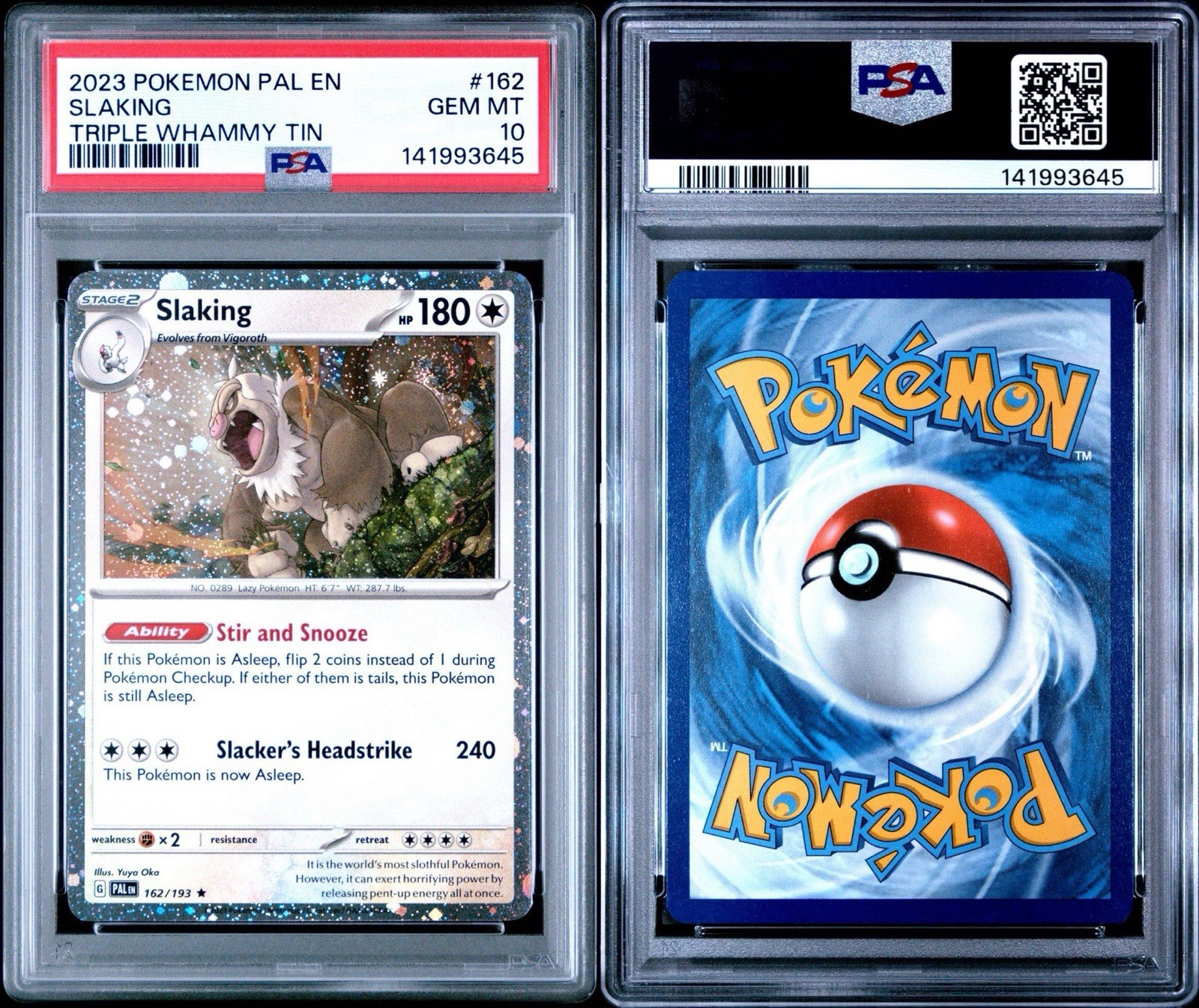 2023 POKEMON PAL EN-PALDEA EVOLVED TRIPLE WHAMMY TIN #162 SLAKING PSA 10