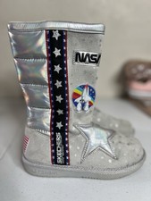 Skechers NASA USA Girls Boots Size 1 Youth Iridescent Multi Color Patchwork Logo