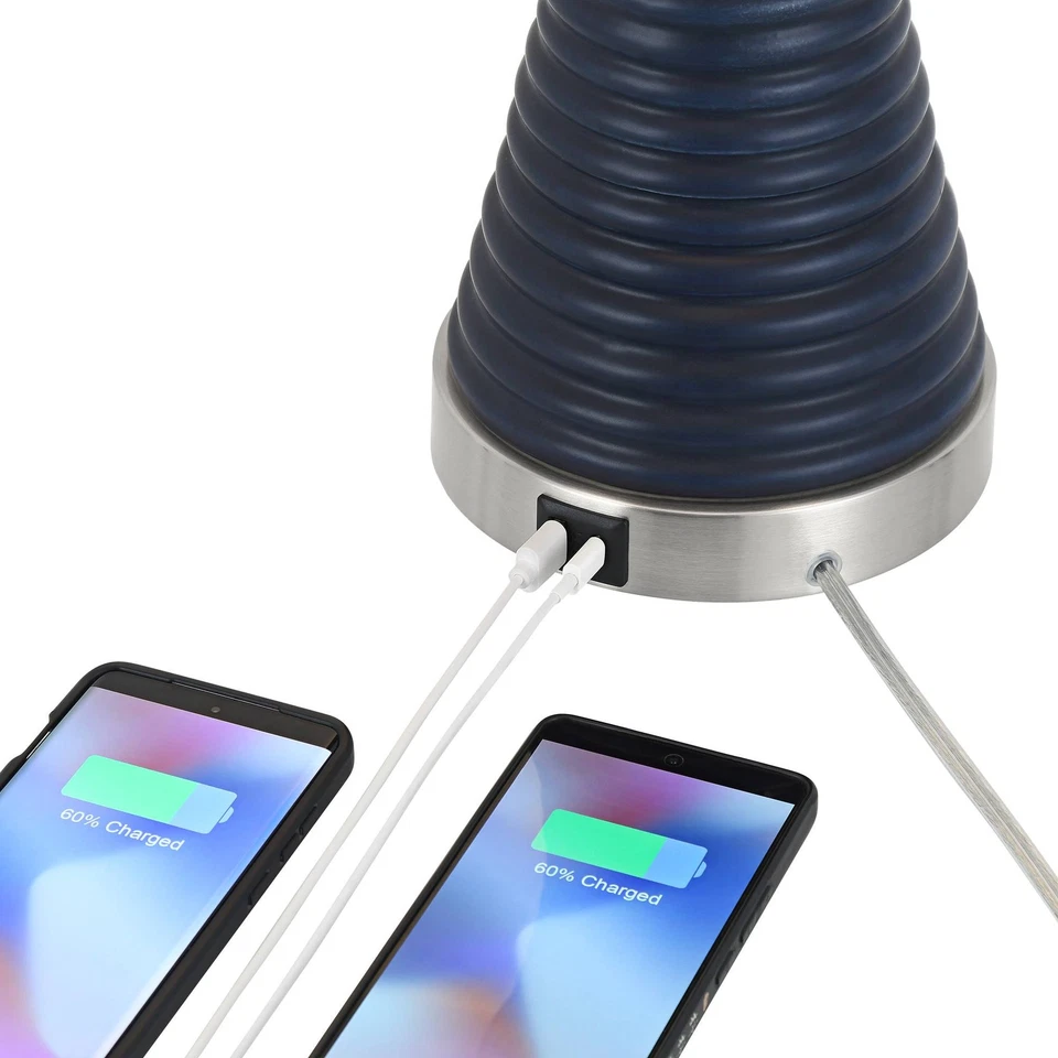 Maxwell 27 1/5" High Blue Rippled Ceramic USB Table Lamp Set of 2 - Image 3 of 4
