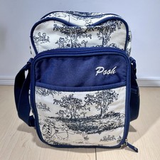 Disney Winnie the Pooh Toile Shoulder Bag Blue Cream Crossbody Organizer Bag
