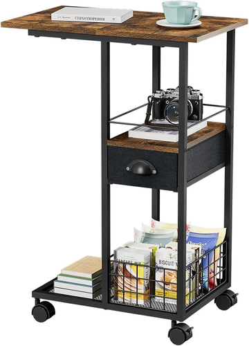 C Shaped Sofa Side Table: Couch End Table with Drawer - Bedside Black