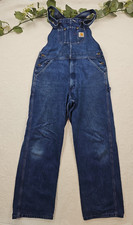 Carhartt Men's Blue Denim Overalls Bibs 100 Cotton Size 34 x 32