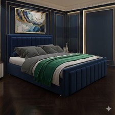 Storex Plush Velvet Upholstered Ottoman Bed with Border Panel Headboard UK Made