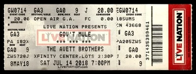 Gov’t Mule Avett Brothers 2018 Jul 14 Ticket Stub Mansfield MA Xfinity *TJ74 - Image 1 of 2