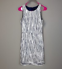 J CREW Sheath Dress Women's Sleeveless White Navy Textured Cotton Blend Size 0