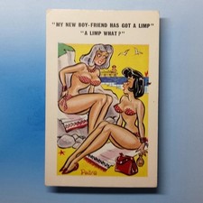 Saucy Comic Postcard C1965 Beach Belles Boobs Boyfriend Has Got A Limp Pedro