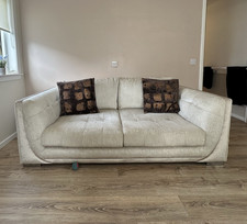 Contemporary/Modern White Fabric 3-Seater Sofa 200x100cm 65cm High Used