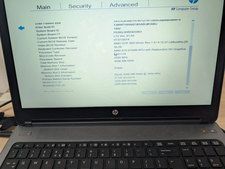 HP ProBook 655 G1 - AMD A10-5750M Radeon - 4GB Ram - No Storage - Image 2 of 4