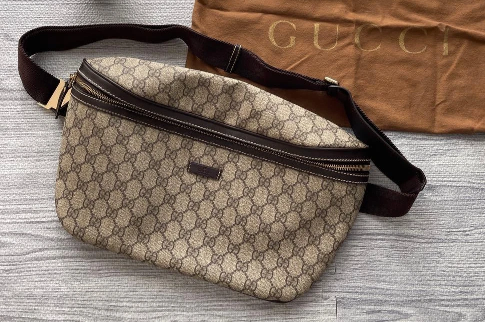 Gucci GG Supreme Crossbody Body Bag Waist Belt Bag Canvas Leather