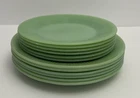 Vintage Green Fire King Ribbed 6 Salad Lunch, 6 Dinner Plates Jadeite Oven Glass