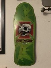1980’s OG Vintage Tony Hawk Lime Green Chicken Skull Skateboard Deck!