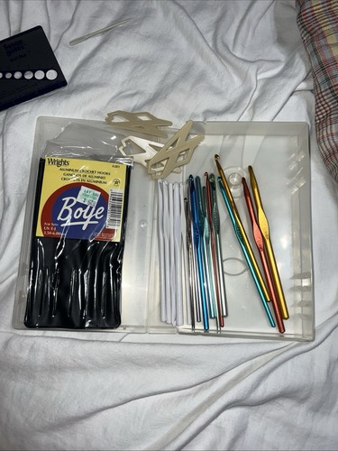 Vintage Bates Boye Häkeln Stricknadeln Aluminium Kunststoff Sets 16 Teile