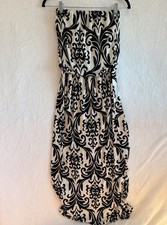 Fashionomics Black Cream Damask Strapless Maxi Dress Estimated S/M Stunning