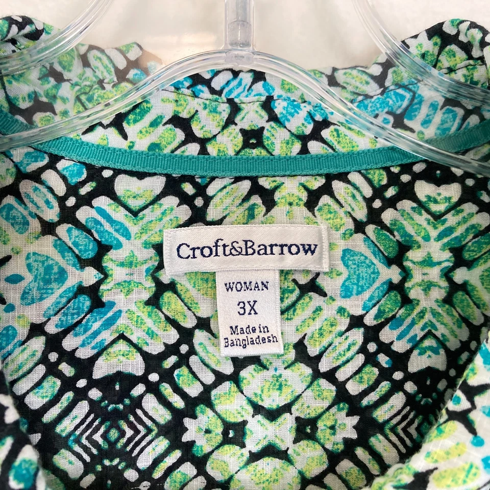 Blusa Croft Barrow para mujer con botones talla 3X verde 3/4 lengüeta enrollable mangas bolsillos Foto 3 de 4