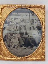 Victorian Ambrotype Photograph Seaside Family In Deckchairs Circa 1860