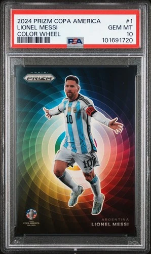 2024 PANINI PRIZM CONMEBOL COPA AMERICA COLOR WHEEL #1 LIONEL MESSI PSA 10