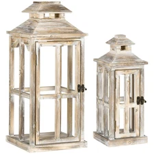 Large Rustic Lantern Set Wood Candle Holder for Room Decoration and Outdoor