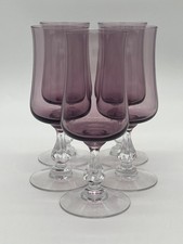 Set Of 5 Vintage Fostoria Distinction Plum Wine Glasses Elegant Hand Blown Glass