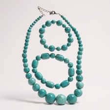 Turquoise Beaded Necklace Bracelet Set Statement Fashion Jewelry Costume