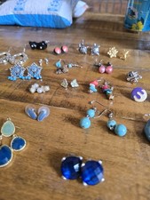 Vtg Retro Costume Lot Of 21 Clip On Screw Back Rhinestone Earrings