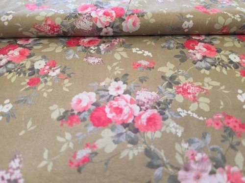 Cotton Lawn Floral Poppy Beige  Imported Japanese Fabric By The Yard  - product listing photo