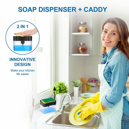 2-IN-1 Liquid Dish Soap Dispenser and Sponge Holder for Kitchen Sink with Sponge - Picture 15 of 18
